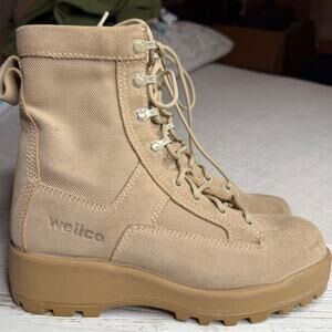 Wellco Army Combat Boots Women's 6.5‎ Wide Tan Leather Tactical Military